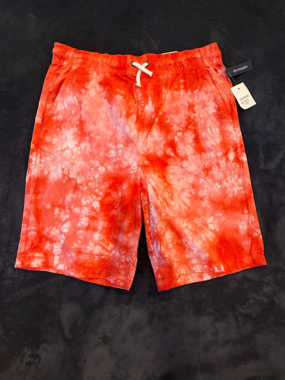 Crown Ivy Kids Tie Dye Pull On Shorts XL Orange White Youth Cotton Adjustable